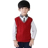子供 キッズ Vネック ベスト スクール ニット 学校 制服 学生 フォーマル ガールズ ボーイズ 男の子 セーター 110-150cm レッド