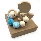 Kissteether かぎ針編みビーズ手ぬぐいセット未処理のブナテザー、オーガニックウッド付きアヒルのおもちゃウッドブレスレットベビーママキッズウッドテーゼバングル (木の色 5)
