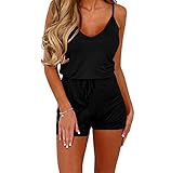 レディース オールインワン 水着 体型カバー ショートパンツ ワンピース 女性用 短パン ロンパース ビーチウェア ギャルギャル服 (L, ブラック)