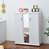 玄関収納 ミラー付き シューズボックス 天板、耐荷重： 約20kg 靴収納 鏡付き 靴箱 玄関収納 白 ホワイト