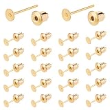BENECREAT 50個 ピアス パーツ ゴールド 丸皿 平皿 キャッチ 付き 丸皿ピアス ゴールド 18K金メッキ 収納ケース付き クラフト用品 クラフト用品 アクセサリーパーツ ジュエリー手作り ハンドメイド DIYクラフト イヤリング