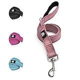 NESTROAD 犬用リード 夜間反射 持ちやすい 長さ1.5M 小型犬・中型犬・大型犬用 手に優しい犬リード 訓練 散歩 ロング 脱走防止 軽量 ナイロン製（ピンク,1本）