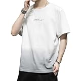 [Hiboss] tシャツ メンズ 半袖 無地 グラデーション 大きいサイズ ゆったり 夏服 白M