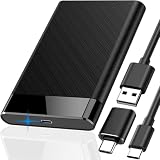 Xiatiaosann 2.5インチハードドライブ外部エンクロージャー、6 Gbpsツール不要USB 3.0からSATA III HDD/SSDハードドライブケースエンクロージャー（7mm/9.5mm対応）、USBからType-C延長ケーブル、USBからType-Cアダプター