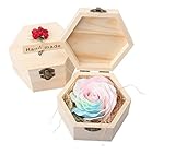 BatreetekカラフルなローズSOAP花六角形の木製のギフトボックス人工の花永遠の花誕生日母の日バレンタインデー教師の昇進のプロモーション