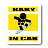 わーるどくらふと BABY IN CAR スノボ・スノーボードバージョンB 　青板　ステッカー （きいろ）