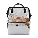 ママバッグ　マザーズバッグ　リュックサック　ハンドバッグ　旅行用 犬柄 コーギー 雪 ファション