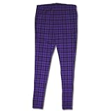 マタニティ レギンス パープル チェック 11分丈 ウエスト調節可