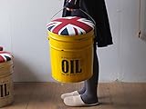 アメリカン雑貨　インテリア　ユニオンジャックのフタ付収納バケツスツールスチール製 20L　オイル缶型　イエロー