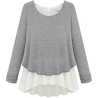 (ヌノネット) nunonette 二重 シフォン ペプラム カットソー ロンT バック スリット レイヤード Aライン チュニック 重ね着風