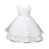 WIN 子供服 ガールズフォーマルドレス フラワードレス キッズドレス女児 ウェディングドレス　 レース　ノースリーブ お嬢様 ドレス (8#, ホワイト)