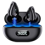 ワイヤレスイヤホンBluetoothイヤホンスポーツ型ワイヤレスイヤホンイヤホンワイヤレス充電デュアルLED電源ディスプレイ対応防水Bluetoothオープン耳栓自転車、ランニングトレーニング（黒）に適している (017)