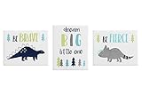 Navy Blue and Grey Modern Dinosaur Wall Art Room Decor Hangings for Baby Nursery Kids and Childrens 