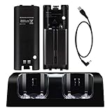 Lyyes Wii 充電ステーション Lyyes Wii デュアル充電ドック 2800mAh充電式バッテリー2個付き Wii リモコン用 (ブラック)
