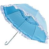 foke 日傘 uvカット 遮光 長傘 深張り レディース 日傘兼用雨傘 かわいい 女性 晴雨兼用 5級撥水 遮熱 丈夫 耐風フリル 8本骨90cm (ライトブルー)