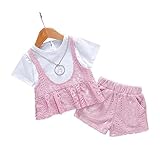 夏ベイビー服 半袖Ｔシャツ Pojour ガールズＴシャツ+パンツ キッズ用かわいいファッション2セット 通気 子供ギフト 綿 70cm ピンク