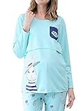 (オーセンティック) AUTHENTIC マタニティ パジャマ 授乳口付き 授乳服 産前産後 セットアップ コットン 部屋着 (XL, ブルー)