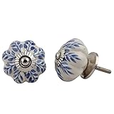 Set of 12 Pieces Blue Leaf Floral Ceramic White Cabinet Knobs Furniture Handle Drawer Pull Vintage D