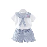 女の子の服 夏 上下セット 海軍スタイル Pojour 1-6歳キッズ用 子供かわいいブラウス 綿 通気 ブルー(70cm)