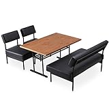 LOWYA （ロウヤ） ダイニングセット 4点 ソファダイニング 4人掛け 天然木テーブル スチール脚 おしゃれ 新生活 PVCレザー ブラック