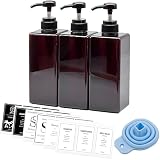 [ネセクト] シャンプーボトル ディスペンサー 大容量650ml ブラウン3本セット ラベルシート付属 詰め替えボトルシンプルデザイン ホテル プッシュ式[日本国内企画品]