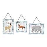 Three PieceブルーグレーホワイトWoodland Animals Baby Plush壁アートセット、タンNurseryフォックス鹿テーマHanging装飾、オレンジ幼児Forest Bea
