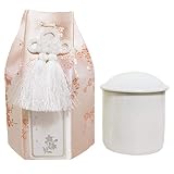 ペット仏具 骨壷 梅 シルク シール貼付済 ろうそく8本入り Cセット (2.5寸, ピンク（覆い袋つき）)