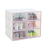 シューズボックス シューズケース シューズラック 靴 収納 スリム 透明 靴棚 開閉扉 積み重ね 靴収納 下駄箱 押入 クロゼット 玄関 収納ボックス クリアケース 折りたたみクリシューズケース 6個セット (ピンク)