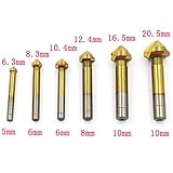 6ピース3フルートチタン面取り面取りエンドミルカッタービット皿ドリルビット90度皿ドリルビットカウンタシンク-Titanium