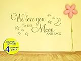 Childs壁引用" We Love You To The Moon And Back "ウォールアート引用ステッカーデカール – メタリックシルバーXL ( 1290 mm X 570 MM )
