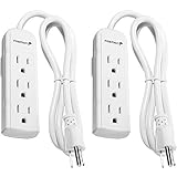 Fosmon 3 Outlet Power Strip Heavy Duty with 3FT Extension Cord (2 Pack) 3 Prong Grounded AC Plug UL 