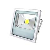 LED投光器 超薄型 20W 200W相当 【電球色 3000K】 広角120度 防水加工 3mコード付き [本体カラー：ホワイト/白]