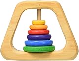 Grimm's Natural Wood Pyramid Baby Rattle & Teether with 6 Rainbow Colored Rings by Grimm's Spiel & H