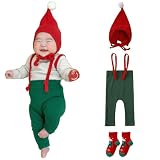 [TUPOLILI] クリスマス ベビーレギンス ３点セット サンタ 仮装 コスプレ トナカイ なりきり 着ぐるみ 赤ちゃん サンタクロース 衣装 ベビー服 コスチューム タイツ リブレギンス スパッツ オールインワン サスペンダー オーバーオール