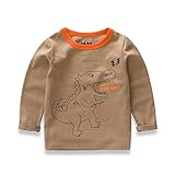 PANCY 子供服 春秋 長袖 Tシャツ キッズ トレーナー 丸い襟 男の子 女の子 可愛い 動物柄 恐竜(90cm,ベージュ)