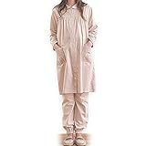 【春夏向け・綿１００％・入院準備に】授乳対応マタニティ長袖ロング丈パジャマ　　ピンク系ストライプ柄　サイズ:マタニティS