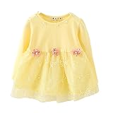 【SEBLES】ベビー服 女の子 女子 ワンピース ドレス レース シフォン オーガンジー スカート 長袖 スカート 0歳 1歳 2歳(イエロー,80cm)