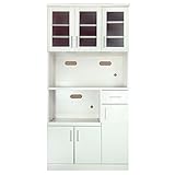 幅90cm 鏡面仕上げ食器棚 (アイボリー)