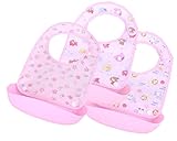 食事用スタイ よだれかけ 2way 油が落ちる お手入れ楽でスタイ 【 37cm×25.5cm 3枚セット 】 ポケット付き 防水 (ピンク)