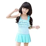 (チェリーレッド) CherryRed ガールズ ベビー 女の子 水着 ビキニ 子供用 ビキニ水着 可愛い ボーダー XL ブルー