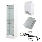 【福袋】【地球家具】フィギュアラック「レギュラー」新シリーズセット 幅55cm 奥行29cm 【正規品】[鍵付きコレクションケース] [耐震]（開き戸 ハイタイプ本体+上置きハイタイプ+背面ミラー+LED） ホワイト