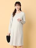 Angeliebe エンジェリーベ マタニティ ワンピース 授乳口付き ラウンドネック ミニ裏毛 Aライン ワンピ 妊婦服 産前 産後 長袖 M ～ L オートミール 22073 22073202