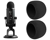 SOULWIT 2Pcs マイクロフォン ポップフィルター for Blue Yeti/Yeti Pro USB に対応 スポンジフィルター for Logicool for Creators マイク フォーム 保護カバー ウィンドスクリーン 交換用 マイクスポンジ 防風カバー 風防キャップ - ブラック