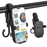 2in1 ベビーカー用 スマートフォンホルダー ダブルフック付き 360度回転式 汎用 ベビーカー 車椅子用 アクセサリー マウントブラケット 自転車用スマートフォンスタンド 取り外し可能 MYPIN