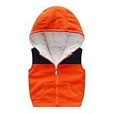 PANCY 子供服 秋冬 綿服 袖なし 防寒コート フード付き ベスト 厚手 裏起毛 シンプル 男の子 女の子(100cm,オレンジ)