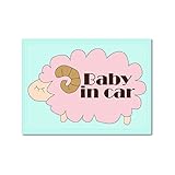 貼ってはがせる車用ステッカー 内貼りタイプ Mサイズ a666もこもこひつじピンク Baby in car custom