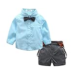 YUEGUANG ベビー洋服 スーツ キッズ フォーマル 洋服 蝶ネクタイワイシャツ 男の子スーツ ボーイズ洋服　紳士風 上下2点セット 結婚式 入学式 卒業式 七五三 (100cm, ライトブルー)