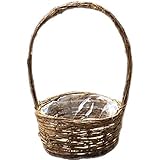 定番バスケット　ラタンカゴ　丸タイプ　手付き　鉢カバー　ナチュラル　3-3065　Rattan