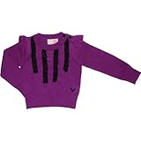 ROXY(ロキシー)【紫ラミー素材セーター】女の子用パープルハート柄透かし編み&フリル付きセーター 6years 6歳用 120cm 防寒トップス,出産祝いギフト,プレゼント,【並行輸入】
