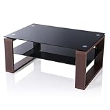 LOWYA （ロウヤ） テーブル ローテーブル ガラステーブル 強化ガラス 美しく輝くスクエアカット 可動棚 木目調 リビングテーブル 幅90cm ウォルナット